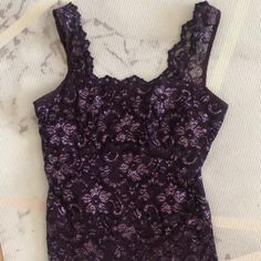 Brand New With Tags Still Attached! Beautiful Deep Purple With Floral Embellishments. Has Some Slight Stretch. Dark Purple Top, Thrift Manifestation, Purple Lace Top, Acid Bath, Pretty Tops, Throwing Fits, Lavender Aesthetic, Purple Tank Top, Denim Skirt Women