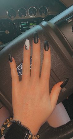 Spider Web Accent Nail, Subtle Halloween Nails Coffin, Coffin Style Halloween Nails, Black And Accent Nails, Simple October Nails Black, Nails With Bats On Them, Short Square October Nails, Matte Black Nail Ideas Halloween, Dip Nail Halloween Ideas