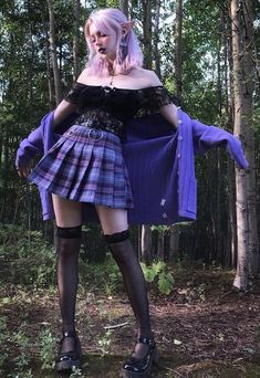 Pastel Gothic Aesthetic Outfit, Egirl Goth Outfits, Alt Plaid Skirt Outfit, Purple Pastel Goth Aesthetic, Bubble Goth Outfits, Pastel Goth Dresses, Goth Girly Outfits, Pastel Goth Clothing, Pastel Egirl Fashion