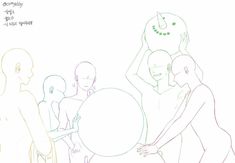 a line drawing of people standing in front of each other with one person holding an object