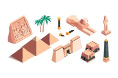 an assortment of ancient egyptian architecture