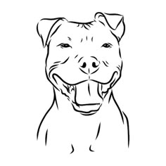 a black and white drawing of a dog's face with its tongue out,