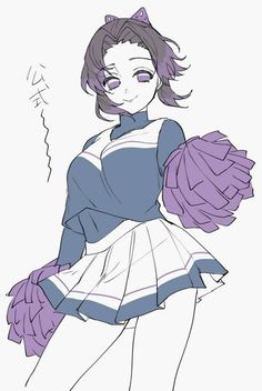 a drawing of a woman in a dress with purple hair and cat ears on her head