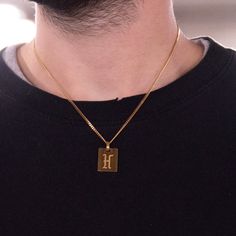 Gold Initial Letter Pendant- Personalisation Gift.  Made from 100% Stainless Steel - This will not lose colour, Tarnish, Skin irritation etc.  Wear in water, to sleep, to the Gym - this will not Lost its shine / Colour. The necklace is 18". Please message us if you need a different length. We have 16" 18" 20" 22" 24" Available.  Made from Premium quality 316L stainless steel with a Polished Gold stainless steel finish. Guaranteed to never fade. Wear with confidence even in the shower!  Lobster clasp to the back. Amazing price and Quality.  We also offer many similar chains in different colours style and thicknesses on our page! TRACKING Please use tracked shipping if possible, this will be faster and is more secure. We offer both standard and tracked shipping for the benefit of our custome Gold Dog Tag Necklace With Initials, Gold Dog Tag Necklace For Father's Day, Affordable Necklaces, Chain With Pendant, Initial Necklace Silver, Mens Jewellery, Gold Letter Necklace, Mens Gold Jewelry, Gold Chain With Pendant