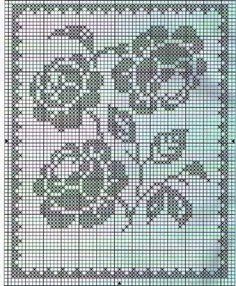 a cross - stitch pattern with flowers and leaves on the bottom, in grey colors