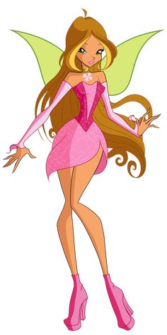 a cartoon fairy with long hair and pink shoes