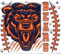 an orange and blue bear head with the word bears on it's chest is shown