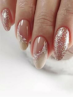 Rose Gold  Collar  ABS Plants Color Nails Embellished   Nail,Hand & Foot Care Bridal Nails Designs, Manicure Nail Designs, Square Nail, Valentine Nails, Colorful Nails, Wedding Nail, Nail Art Wedding, Almond Nail, Bride Nails