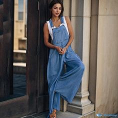 Orcajump - Loose Fit Side Pocket Sleeveless Denim Overalls Pant Length, Denim Overalls, Side Pocket, Dressmaking, Overalls, Loose Fitting, Pants, Trousers