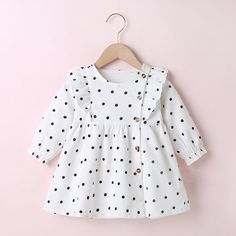 Baby Girls Long Sleeve Printed Dot Dress Toddler Wholesale Clothes - PrettyKid Polka Dot Long Sleeve Cotton Dress, Long Sleeve Polka Dot Cotton Dress, Summer Baby Dresses, Baby Summer Dresses, Dresses Shein, Fashion Vibes, Baby Boutique Clothing, Kids Dresses