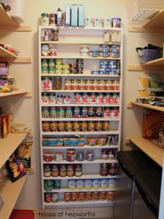 an organized pantry with lots of food items