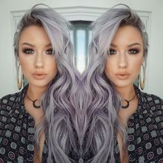 Silver Lavender Hair Ombre, Silver And Lilac Hair, Pastel Balayage, Silver Lavender Hair, Hairstyle Long, Lilac Hair, Silver Grey Hair, Lavender Hair, Grey Hair Color