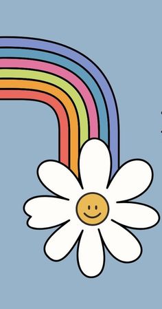 a flower with a smiley face on it next to a rainbow and the words happy birthday