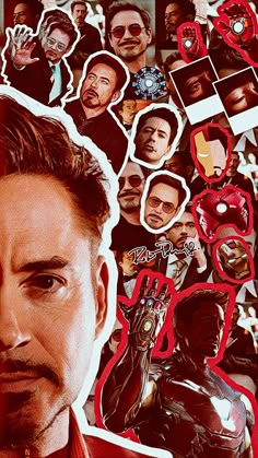 a collage of iron man stickers and photos