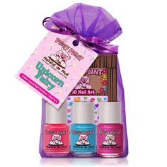 Piggy Paint nail polish is Non-toxic, virtually Odorless, and Safe for all ages! This kid-friendly polish comes in a rainbow of fun colors that are Cruelty-free & Vegan. This premium, water-based formula dries to a hard finish & doesn’t wash or peel off. Piggy Paint is a brand that Moms know and trust. ALL the fun, without any of the harsh, smelly chemicals! Perfect for the Unicorn Fairy in your life (or anyone who loves cute nails)! This fun set contains 3 Mini 0.25 oz. polishes (Forever Fancy, Unicorn Paint, Sparkle Nail Polish, Nail Polish Gift Set, Unicorn Fairy, Nail Polish Gift, Paint Nail, Water Based Nail Polish, Rainbow Paint, Painted Rainbow