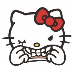 an image of a hello kitty face with teeth and bow on it's head