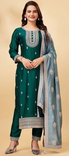 Green color Salwar Kameez in Art Silk fabric with Embroidered, Sequence, Thread work Zari Work, Color Art, Thread Work, Green Fashion, Salwar Kameez, Silk Fabric, Colorful Art, Green Color, Green Colors