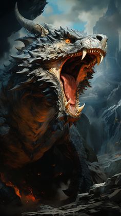 a dragon with its mouth open and it's teeth wide open