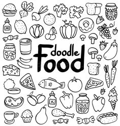 doodle food set in black and white with the words doodle food surrounded by hand drawn