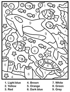 the color by number coloring page for children to learn how to draw an ocean scene