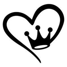 a black and white heart with a crown on it's side, in the shape of a heart