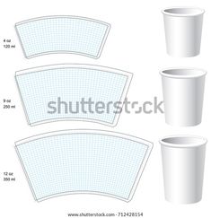 paper cups cut out and ready to be filled with water or ice cream, on white background