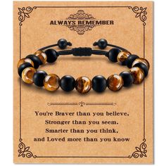 PRICES MAY VARY. 【Gifts for Men Boys】 Wearing a yellow tiger eye bracelet can inspire men confidence, courage and execution, and help men maintain firm beliefs and a positive attitude when facing difficulties and challenges. 【Bracelets for Men Boys】-- Perfect gifts for son, grandson, dad, brother, husband on Birthday, Christmas, Easter, Anniversary, Graduation, Father's Day, Back to School or any occasion. Legend has it that when the tiger eye stone bracelet naturally falls off or wears out, his Black Bracelet For Mother's Day Birthday Gift, Casual Black Jewelry For Mother's Day, Adjustable Black Bracelet For Birthday Gift, Adjustable Black Bracelet For Birthday, Adjustable Black Wristband As Birthday Gift, Adjustable Black Wristband For Birthday Gift, Black Bracelets As Birthday Gift, Black Bracelet For Birthday Gift, Adjustable Black Wristband