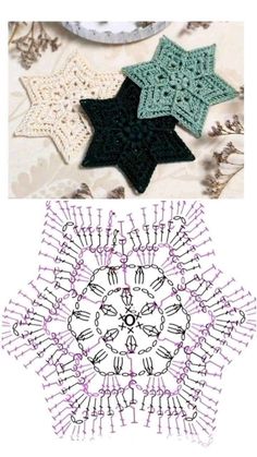 Crochet Star Motif, Crochet Stars Pattern, Crochet Coaster Pattern, Mode Crochet, Pola Amigurumi, Crochet Stars, Crochet Snowflakes, Crochet Stitches For Beginners