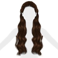 a woman's long brown hair is shown in front of a white background and has her hands on her hips