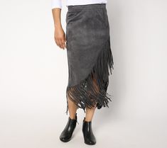 Rodeo-chic and ready for fun, we've fallen head over (boot) heels for this fringed faux suede skirt. It's fab Western-inspired flair whets our appetite for everything from twirl-filled two-steppin' to attention-getting admiration anywhere we go. From American West. Womens Western Skirt Outfits, Fall Fitted Suede Skirt, Fitted Suede Skirt For Fall, Chic Fall Bottoms With Tassels, Fitted Fall Skirt With Tassels, Fitted Skirt With Tassels For Fall, Chic Fringe Skirt For Fall, Chic Fringe Bottoms For Fall, Casual Fringe Skirt For Fall