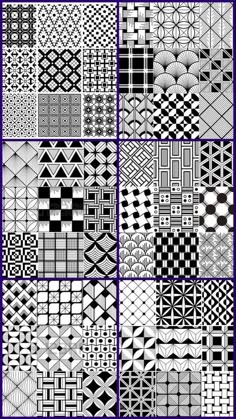 black and white patterns with different shapes