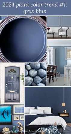 a collage of blue and white paint colors