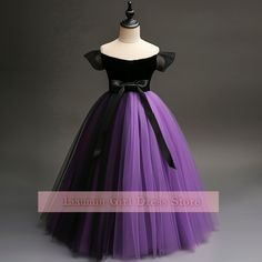 Cute Purple And Black Tulle Hand Made Flower Girl Dresses Brithday Party Princess First Communion Pageant Kids Skirt W8-10.7 on Storenvy Black Princess Style Prom Dress, Purple Tulle Dress For Dress-up Occasions, Purple Tulle Dress For Costume Party, Elegant Black Princess Dress For Prom, Black Fitted Princess Tutu Dress, Black Princess Style Fitted Tutu Dress, Black Tulle Dress For Dress-up, Black Dress With Tulle Skirt For Dress-up, Fitted Black Tulle Princess Dress