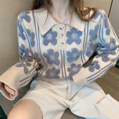 Features: For women Polo-collar Knitted construction Ribbed sleeve cuffs and bottom hem Material: polyester Costume Bags, Girl Rainbow, Cute Sweater, American People, Collar Sweater, Cute Sweaters, Knitted Pullover Sweaters, Polo Collar, Blue Sweaters