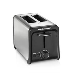 a black and silver toaster on a white background