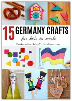 many different crafts are featured in this collage with the words, 15 germany crafts for kids to make