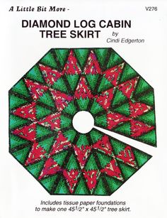 a book with an image of a diamond log cabin tree skirt in red and green