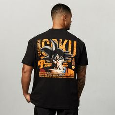 Dragon Ball Z  Introducing our all new Vanquish - Dragon Ball Z collection.  We have added two brand new oversized t-shirts to the collection. Both t-shirts have a bold screen print on the back, one featuring Frieza and one featuring Goku. Goku Distressed Print Oversized T-ShirtThese t-shirts come in a cotton blend fabric with a straight hem in the oversized fit you know and love. The back features official artwork of Goku with overlay text in a distressed print with smaller printed branding on the front. Product Details  95% cotton, 5% elastane Machine wash inside out at 30 ° Iron at low temperature. Do not iron directly over print Elton is 5'10" and wears a L   Please note that this collection is exclusively available via our website to customers in the UK, Europe, USA and Canad Goku Tshirt Print, Dbz Goku Black, Dbz Goku, Dragon Ball Z Shirt, Men Stylish Dress, Men's Fitness, Oversized T Shirts, Goku Black, Oversized T Shirt