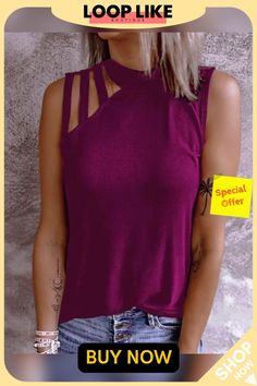 Cold Shoulder O Neck Tank Top Shirt Makeover, Tanks Tops, Tshirt Refashion, Solid Tank Tops, Sleeveless T Shirt, Womens Cami, Clothes Ideas, Sleeveless Tshirt, Summer Clothes