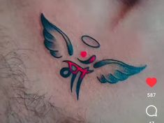 a man's chest with an angel tattoo on his left side ribcage