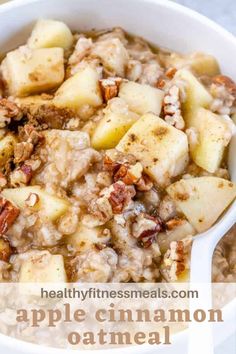 apple cinnamon oatmeal in a white bowl