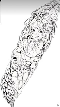 a drawing of a girl with wings on her arm