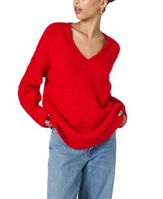 in stock Red V-neck Sweater For Work, Red V Neck Sweater, Trendy Red V-neck Sweater, Cozy Red V-neck Top, Red Cotton V-neck Sweater, Oversized Sweater, French Connection, V Neck Sweater, Knit Jumper