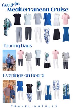 an advertisement for traveling on board shows different types of clothes and clothing items in blue, white