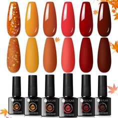 PRICES MAY VARY. 【Fall Winter Gel Nail Polish Colors】 - UR SUGAR 6 fall colors gel polish, 7ml(0.24oz) each bottle. Selected 6 popular and trendy Golden Brown Orange Glitter colors gel nail polish kit. Suitable for Christmas, New Year, Valentine's Day, Mother's Day, Halloween and Thanksgiving Day , get ready for fall and winter holiday ! 【Ideal Gift for Her】 - UR SUGAR gel nail polish set comes with a gift box, it will be a nice gift for birthday, party or holidays, like Christmas, New Year, Val Caramel Pumpkin, Uv Nail Polish, Gel Nail Polish Colors, Gel Polish Nail Art, Fall Gel Nails, Glitter Gel Polish, For Christmas, Glitter Gel Nails, Gel Nail Kit