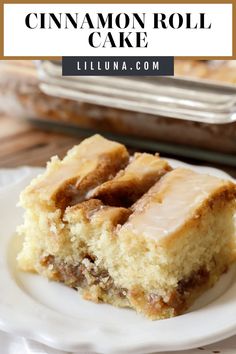 a slice of cinnamon roll cake on a white plate