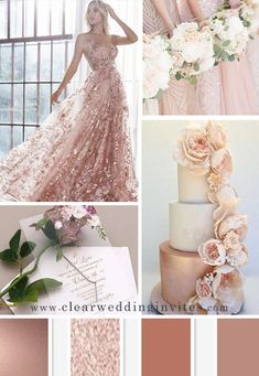 a collage of pink and gold wedding colors