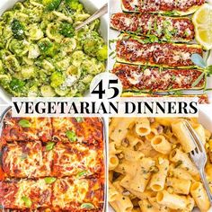 four different types of vegetarian dinneres with text overlay that reads, 45 vegetarian dinners