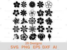 Flat Flowers, Flower Icon, Flower Bundle, Flower Icons, Flowers Clipart, Flowers Petals, Cute Flower, Cricut Vinyl, Silhouette Cricut