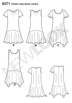 the front and back views of a women's dress with ruffled hems